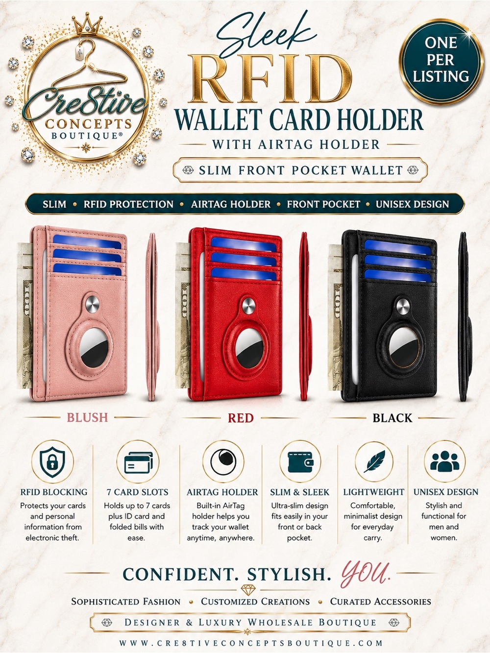 Sleek RFID Card Holder with Tracker Slot-Unisex - Picture 2 of 12